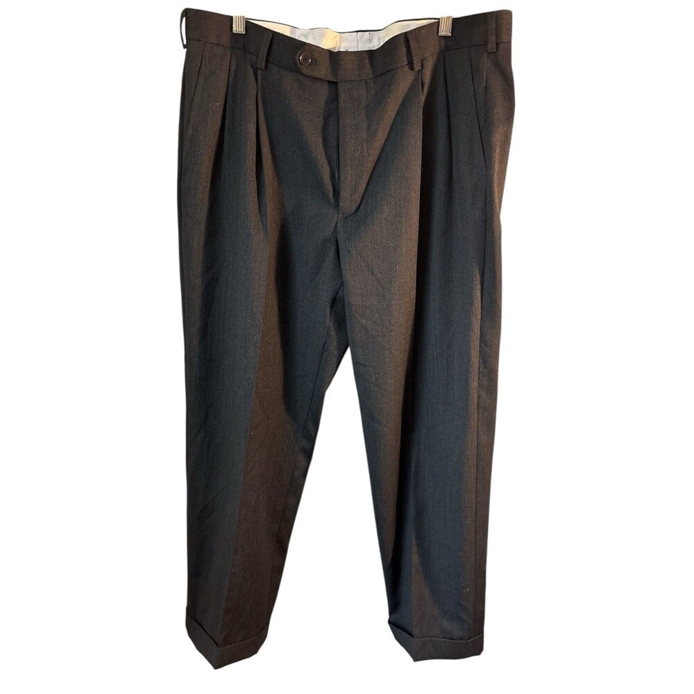 Brooks Brothers Madison Fit 1818 Pants Mens 36 Grey Wool Pleated Cuffed Business